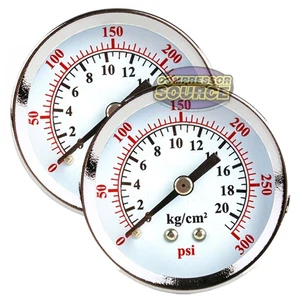 2 Air Compressor Pressure Hydraulic Gauges 2" Face Back Mount 1/4" NPT 0-300 PSI - Picture 1 of 6