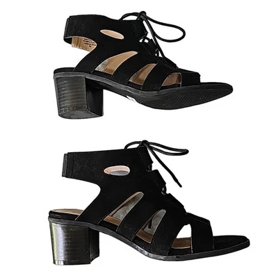 Womens Sz 7W Black Witchy Whimsigoth Goth Lace Up Block Heel  - Image 1 of 4