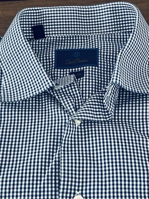 Camisa de vestir para hombre David Donahue azul guinga 17 34/35 manga larga abotonada Foto 1 de 4