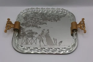 Vintage Murano venezianisches Glas verspiegelt Tablett geätztes Seil gedrehter Rand - mit Goldflecken - Bild 1 von 9