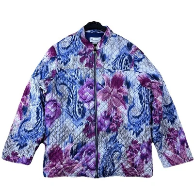 Chaqueta Alfred Dunner Mujer Talla 18 Floral Acolchada Cottagecore Cremallera Completa Rosa Azul Foto 1 de 4