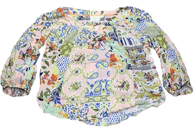 Blusa Maeve Anthropologie M (6) Boho Patchwork Floral Manga Larga Campesina Top Foto 1 de 4