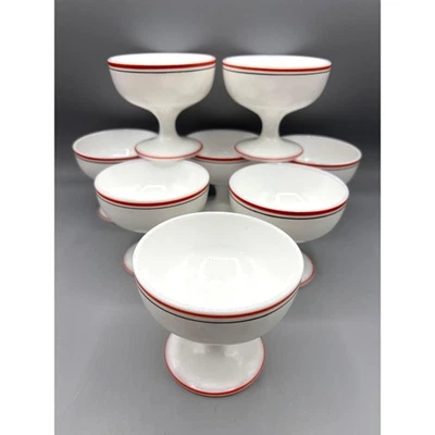 Copos antigos 8 peças Hazel Atlas Sherbert tom moderno platonita branco vidro leitoso com pés - Imagem 1 de 4