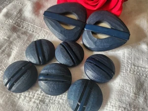 Rare Boucle de ceinture avec ses 6 gros boutons assortis bleu T1 - Picture 1 of 7