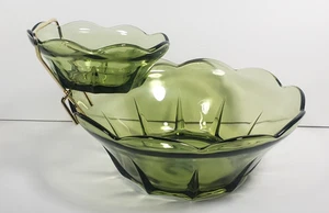 Vintage Anchor Hocking Glass Chip Dip Set Avocado Green - Picture 1 of 9