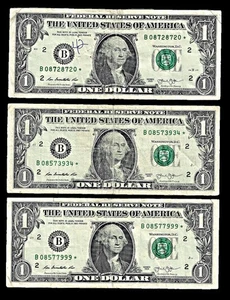 $1 One Dollar Bill Star Note 2013 Duplicate Serial number Error  3 pieces - Picture 1 of 2