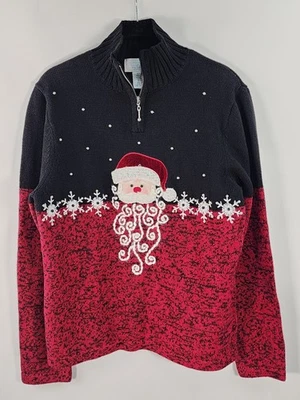 Suéter Mandal Bay Para Mujer L Papá Noel Navidad Vacaciones 1/4 Cremallera Foto 1 de 4