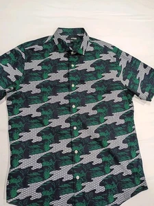 UNIKAT Murano Herren Hemd mit Knopfleiste Large Grün Baumwolle Slim Fit Kurzarm - Bild 1 von 9