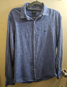 Aviator Men's 2 L/S Blue Chambray Button Down Linen Blend Brazil - Picture 1 of 6