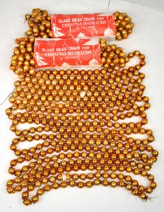 NOS Mercury Glass Bead Garland Gold Christmas Vintage 36' Japan 1/2" Large NWOT - Picture 1 of 5