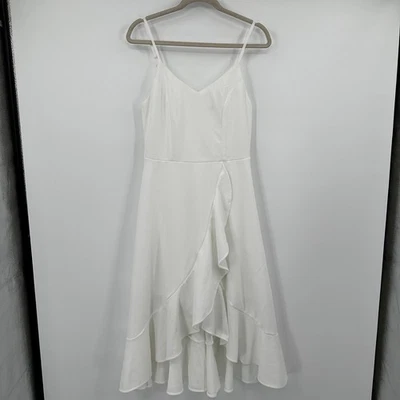 Dresstells White Spaghetti Strap Dress Ruffle Hemline V Neck Formal Occasion - Image 1 of 4