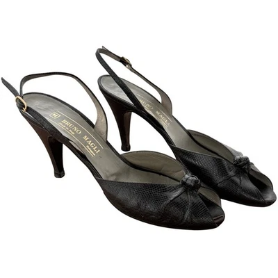 Винтажный Bruno Magli кожи змея заглянуть носок слинга каблуки туфли сделано в Италии - Изображение 1 из 4