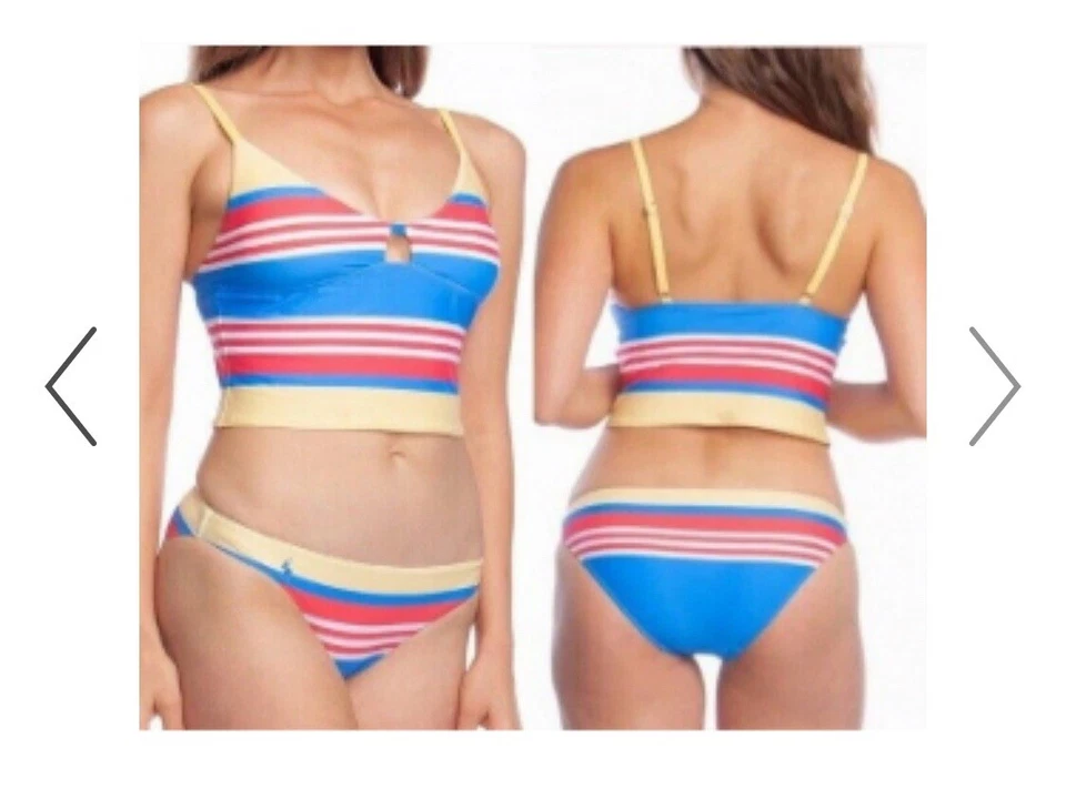 Polo Ralph Lauren para mujer talla XS rayas de ingeniería Tankini azul rojo amarillo  Foto 1 de 4
