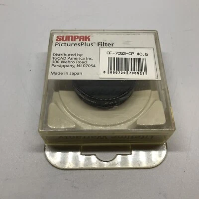 SUNPAK Pictures Plus 40.5mm (CPOL) Circular Polarizer Filter Made In Japan - Image 1 of 4