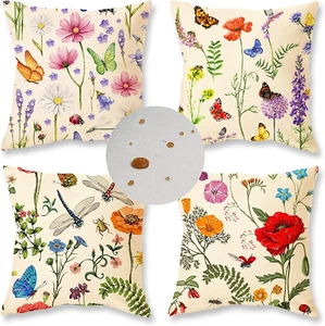 Outdoor Floral Farmhouse Pillow Covers Set of 4 - 18X18 Inch - Picture 1 of 7