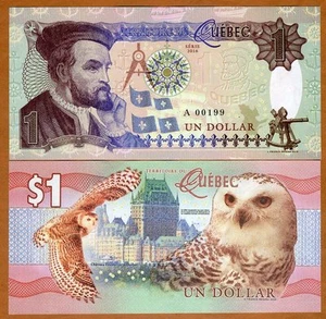 Quebec, Canadá, $1, 2016, edición privada, ensayo UNC Snow Owl, Jacques Cartier - Imagen 1 de 1