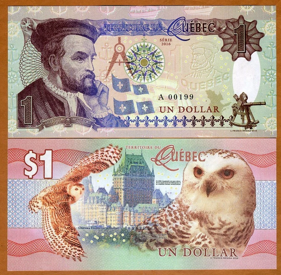 Quebec, Canadá, $1, 2016, edición privada, ensayo UNC Snow Owl, Jacques Cartier Foto 1 de 1