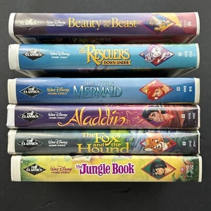 Lot of 6 Disney Black Diamond Classics on VHS: Fox/Hound Aladdin Jungle Book +++ - Picture 1 of 9