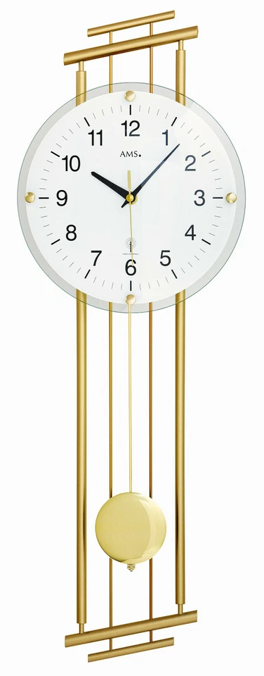 AMS 5315 Wanduhr Funk mit Pendel Pendeluhr Metallgehäuse messinglackiert - Bild 1 von 1