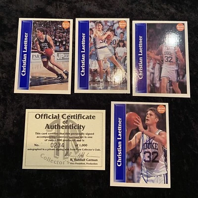 1992 Front Row Christian Laettner ROOKIE RC #2 set in original pack signed card - Image 1 of 4