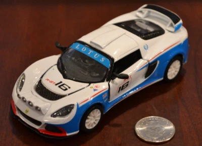 5" KINSMART 2012 LOTUS EXIGE R-GT DIECAST MODEL TOY CAR 1:32 WHITE BLUE - Image 1 of 4