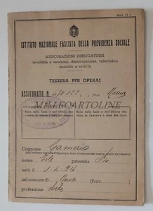 ISTITUTO NAZIONALE DELLA PREVIDENZA SOCIALE - Tessera per Operai, Sarta 1939 - Picture 1 of 3