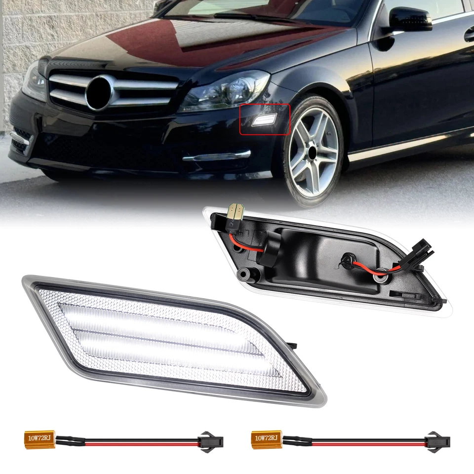 For 2012-2014 Mercedes Benz W204 C250 C300 C350 2x Front LED Side Marker Lights  - Изображение 1 из 4