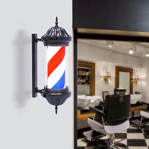 Barber Pole LED Light Rotating Stripes Metal Hair Salon Shop Sign Red/White/Blue - Picture 1 of 13