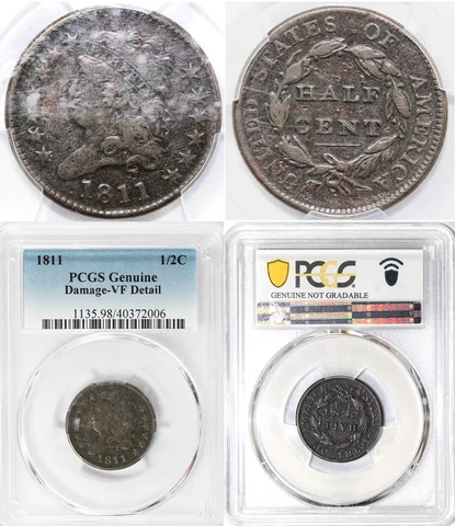 1811 1/2c C-2 Classic Head Half Cent PCGS VF DETAIL DAMAGE Cover