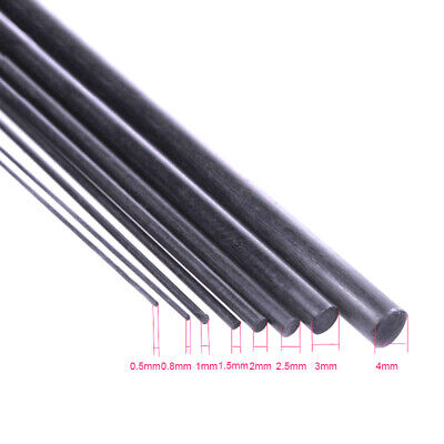 Carbon Fiber Round Bar Rod 200 & 400mm Length 0.5mm 0.8mm 1mm 1.5mm 3mm 4mm Dia. • 148.25£