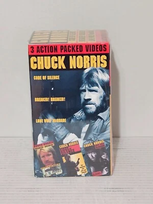 Chuck Norris 3 VHS Tape Set. New/Sealed. Action Packed Videos. Lone Wolf, Code - Image 1 of 4