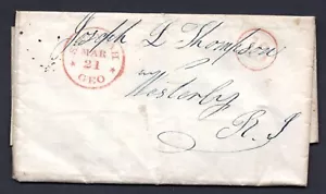 US 1848 SAVANNAH GEORGIA MAR. 21 IN RED ON FOLDED LETTER TO WESTERLY, R.I. - Picture 1 of 3