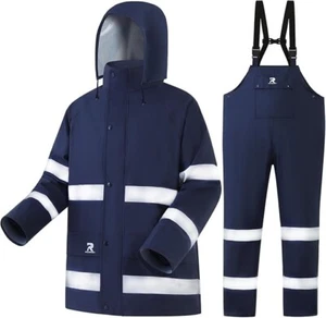 Neu RainRider wasserdichter reflektierender Regenmantel und Trägerhose Größe L - Bild 1 von 6