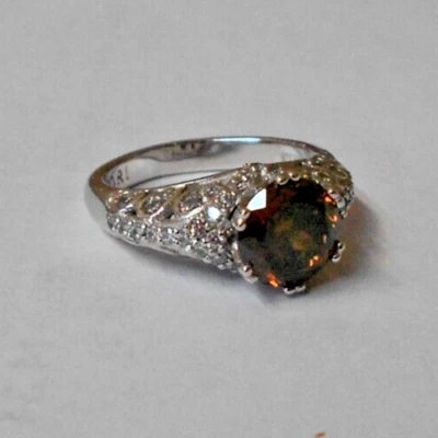 TACORI para Epifanía 925 Plata de Ley Redonda Circonita Circonita Central Piedra Anillo Topacio? Foto 1 de 4