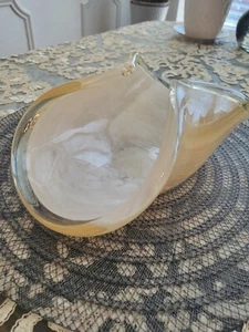 Murano Art Glass White Cristal Hand Made in Italy 10" Amber tones Folded Bowl - Picture 1 of 15