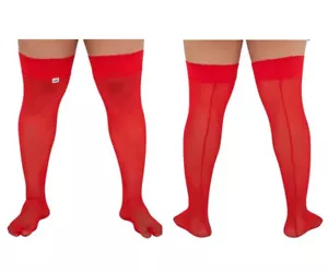 CandyMan Mens Mesh Thigh Highs With Matching Lace in Red One Size 99533x 3 - Foto 1 di 4