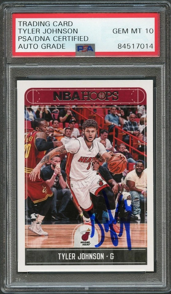 2017-18 NBA Hoops #68 Tyler Johnson Signed Card AUTO 10 PSA Slabbed Heat - Image 1 of 2