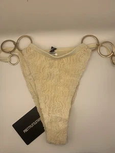 Pretty Little Thing Bikini Bottom Stone Metallic O Ring Detail 10 BNWT Freepost - Picture 1 of 10