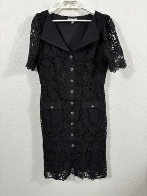 Vestido Nanette Nanette Lepore para mujer grande negro encaje crochet botón delantero Foto 1 de 4