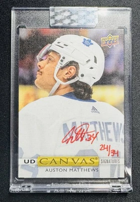 2019 UD CLEAR CUT AUSTON MATTHEWS CANVAS SIGNATURES RED INK AUTO Sealed #24/34 - Image 1 of 2