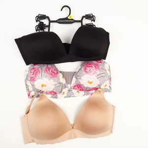 NEW Catherine Malandrino Womens 42D Set of 3 Lounge Bras Black Nude Floral - Picture 1 of 6