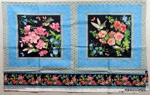 PANELES DE ALMOHADA COLIBRÍES Y FLORES Tela de Algodón 2 yardas x 44" Azul Cranston - Imagen 1 de 3