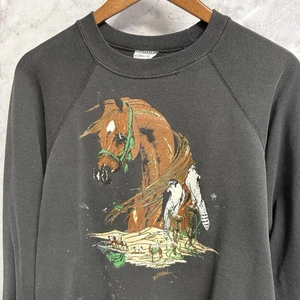 Vintage 90s Horse Raglan Sweatshirt Herren XL 21x24 schwarz Rundhals - Bild 1 von 10