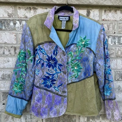 Indigo Moon Women's Jacket 1X Tapestry Colorful Floral Lace Embroidery - Изображение 1 из 4