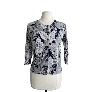 CHICOS Cardigan Womens Sz Small Silk Black Floral Print Button Down - Picture 1 of 8