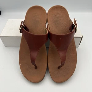 FitFlop Lulu 188592 Tan Brown Leather Thong Wedge Toe Post Sandals Wms 8US 39EU - Picture 1 of 7