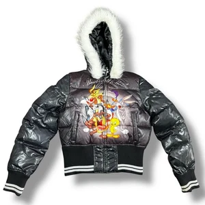 Vintage Lot 29 Looney Tunes Puffer Jacket Juniors Size L Y2K Streetwear Cropped - Picture 1 of 11