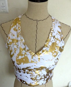 LILLY PULITZER Luxletic LINDSAY Sports Bra Top GOLD SHORELINE FOIL  Sz Large NWT - Picture 1 of 5