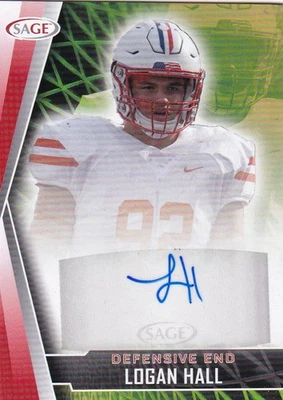 2022 Sage High Series Football Autograph Red #A-LH Logan Hall - Image 1 of 2