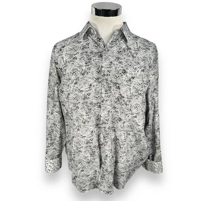 Robert Graham Shirt Men’s 2XL XXL Geometric Gray Flip Cuff Button Up Linen Blend - Image 1 of 4